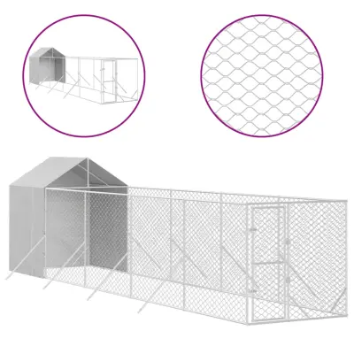 vidaXL Zunanja pasja ograda s streho srebrna 2x10x2,5m pocinkano jeklo