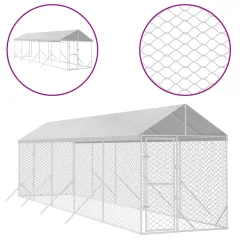 vidaXL Zunanja pasja ograda s streho srebrna 2x10x2,5m pocinkano jeklo