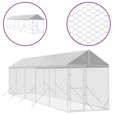 vidaXL Zunanja pasja ograda s streho srebrna 2x10x2,5m pocinkano jeklo