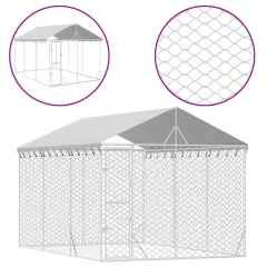 vidaXL Zunanja pasja ograda s streho srebrna 3x4,5x2,5 m pocink. jeklo