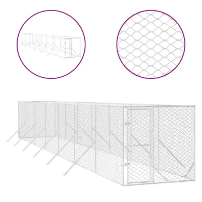 vidaXL Zunanji pasji boks srebrn 2x14x2 m pocinkano jeklo