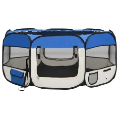 vidaXL Zložljiva pasja ograjica s torbo modra 145x145x61 cm