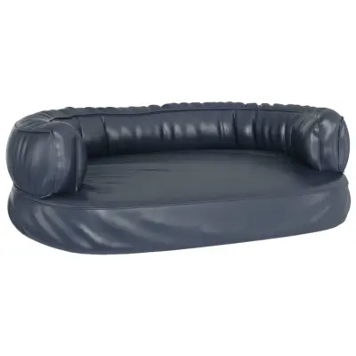 vidaXL Ergonomska pasja postelja iz pene tem. modra 60x42 cm um. usnje