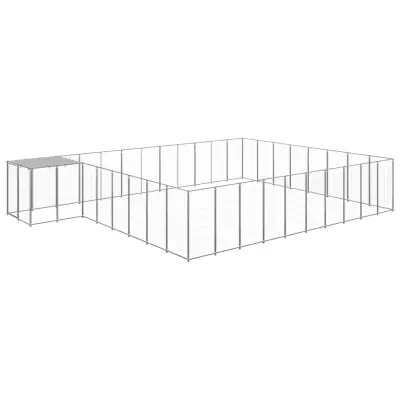 vidaXL Pasji boks srebrn 25,41 m² jeklo