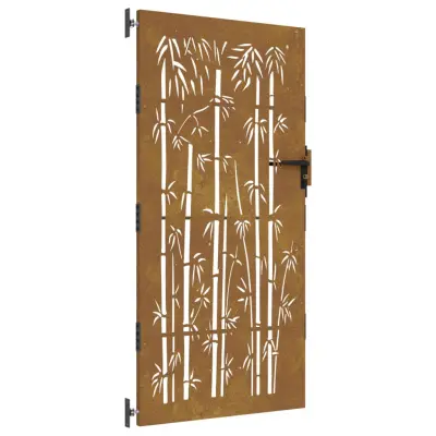 vidaXL Vrtna vrata 85x200 cm corten jeklo dizajn bambusa