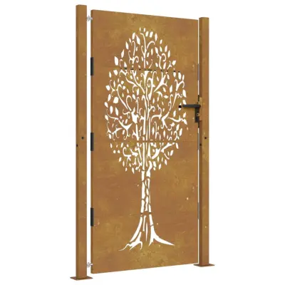vidaXL Vrtna vrata 105x205 cm Corten jeklo dizajn drevesa