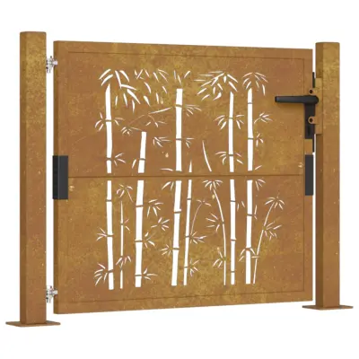 vidaXL Vrtna vrata 105x80 cm Corten jeklo dizajn bambusa