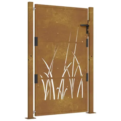 vidaXL Vrtna vrata 105x130 cm Corten jeklo dizajn trave