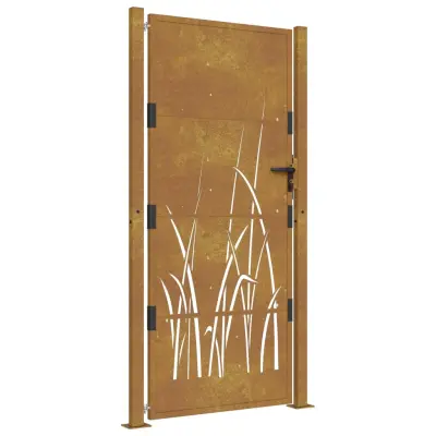 vidaXL Vrtna vrata 105x180 cm Corten jeklo dizajn trave