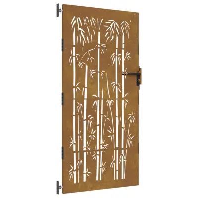 vidaXL Vrtna vrata 85x175 cm corten jeklo dizajn bambusa