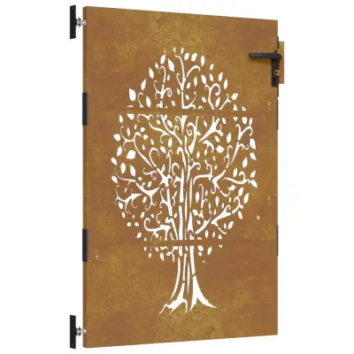 vidaXL Vrtna vrata 85x150 cm corten jeklo dizajn drevesa