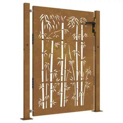 vidaXL Vrtna vrata 105x155 cm Corten jeklo dizajn bambusa