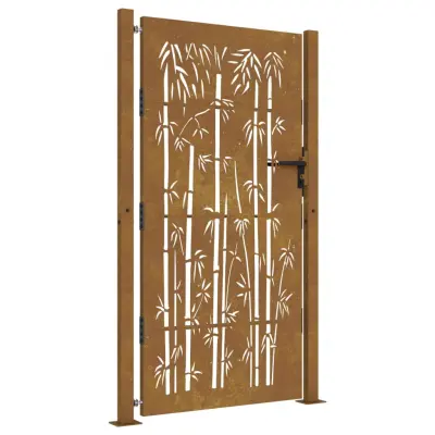 vidaXL Vrtna vrata 105x180 cm Corten jeklo dizajn bambusa