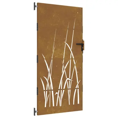 vidaXL Vrtna vrata 85x175 cm corten jeklo dizajn trave