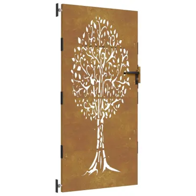 vidaXL Vrtna vrata 85x175 cm corten jeklo dizajn drevesa