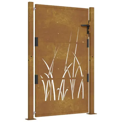 vidaXL Vrtna vrata 105x155 cm Corten jeklo dizajn trave