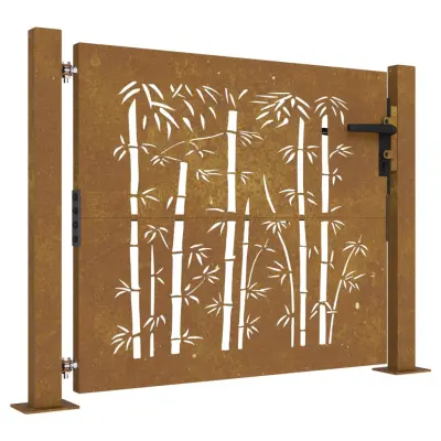 vidaXL Vrtna vrata 105x105 cm corten jeklo dizajn bambusa