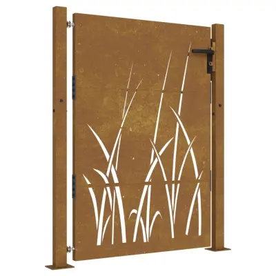 vidaXL Vrtna vrata 105x130 cm Corten jeklo dizajn trave