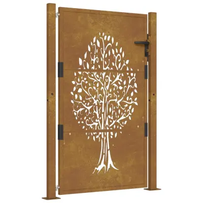 vidaXL Vrtna vrata 105x155 cm Corten jeklo dizajn drevesa