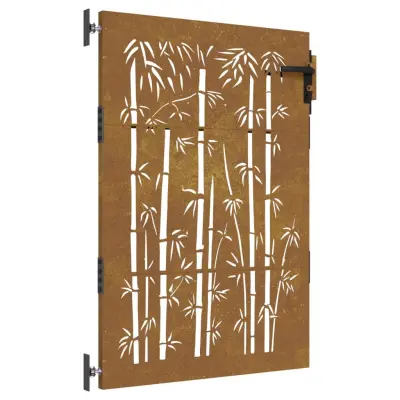 vidaXL Vrtna vrata 85x150 cm corten jeklo dizajn bambusa