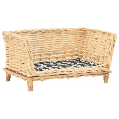 vidaXL Pasja košara z blazino 50x33x30 cm naravna vrba