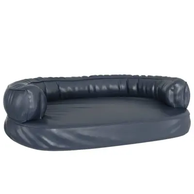 vidaXL Ergonomska pasja postelja iz pene tem. modra 88x65 cm um. usnje