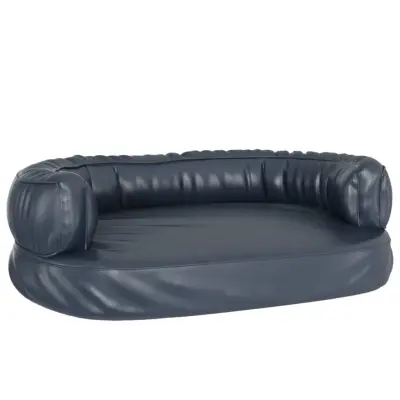 vidaXL Ergonomska pasja postelja iz pene tem. modra 75x53 cm um. usnje