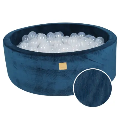 MeowBaby® Round Ball Pit z žogicami 7cm za otroka, 90x30cm/200 žogic, Velvet žamet, Morsko modra: prozorna