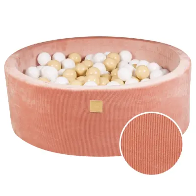 MeowBaby® Round Ball Pit z žogicami 7cm za otroka, 90x30cm/200 žogic, Velvet žamet, Apricot: bela, bež