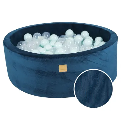 MeowBaby® Round Ball Pit z žogicami 7cm za otroka, 90x30cm/200 žogic, Velvet žamet, Morsko modra: mint, prozorna