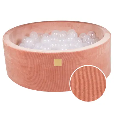 MeowBaby® Round Ball Pit z žogicami 7cm za otroka, 90x30cm/200 žogic, Velvet žamet, Apricot: prozorna