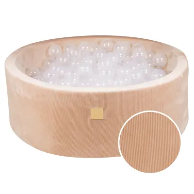 MeowBaby® Round Ball Pit z žogicami 7cm za otroka, 90x30cm/200 žogic, Velvet žamet, Pesek: prozoren