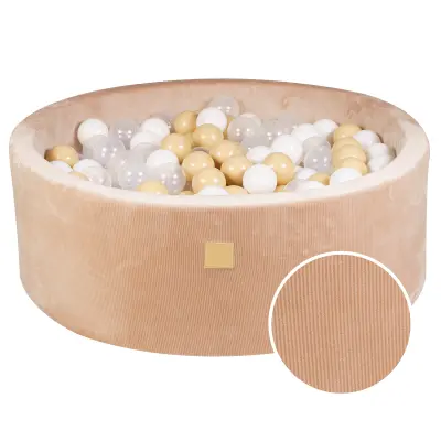 MeowBaby® Round Ball Pit z žogicami 7cm za otroka, 90x30cm/200 žogic, Velvet žamet, Pesek: prozoren, bel, bež