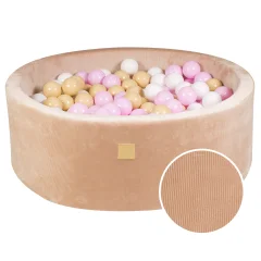 MeowBaby® Round Ball Pit z žogicami 7cm za otroka, 90x30cm/200 žogic, Corduroy žamet, Pesek: pastelno roza, bela, bež