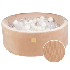 MeowBaby® Round Ball Pit z žogicami 7cm za otroka, 90x30cm/200 žogic, Velvet žamet, Pesek: bel, bel biser, prozoren