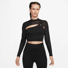 Nike Pro Cropped LS Women's Shirt, Black/Lemon Twist - L
