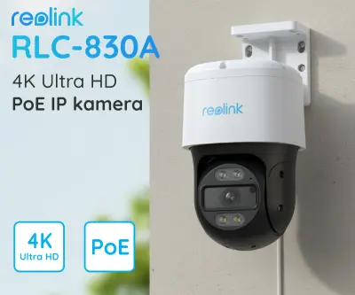 REOLINK RLC-830A, 4K Ultra HD, PoE, vrtenje in nagibanje, IR nočno snemanje, LED reflektorji, IP65, dvosmerna komunikacija, bela IP kamera