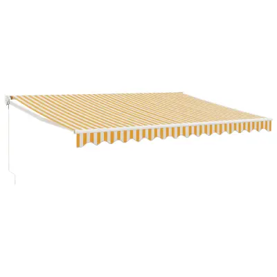 vidaXL Zložljiva tenda rumena in bela 4x3 m blago in aluminij