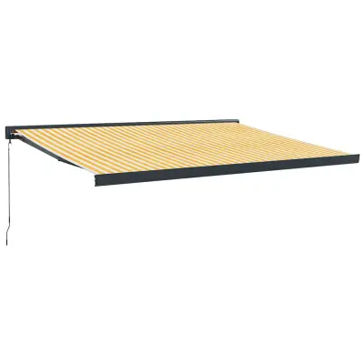 vidaXL Zložljiva tenda rumena in bela 4x3 m blago in aluminij