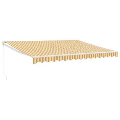 vidaXL Zložljiva tenda rumena in bela 4,5x3 m blago in aluminij