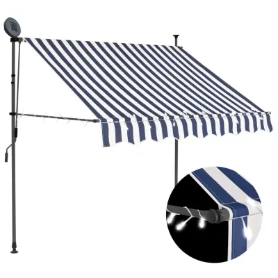 vidaXL Ročno zložljiva tenda z LED lučkami 150 cm modra in bela