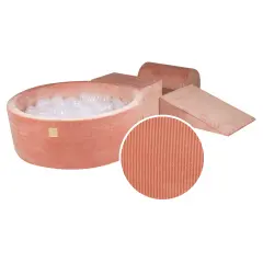 MeowBaby® penasti igralni set z jamico za žogo 90x30cm/200 žogic 7cm, igralni set za otroka, 3 elementi, Velvet žamet, Roza, Žoge: prozorne