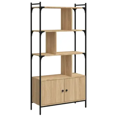 vidaXL Knjižna omara z vrati sonoma hrast 76,5x30x154,5 cm inž. les