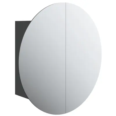 vidaXL Kopalniška omarica z okroglim ogledalom LED Črna 40x40x17,5 cm
