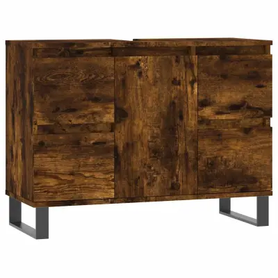 vidaXL Kopalniška omarica dimljeni hrast 80x33x60 cm inženirski les