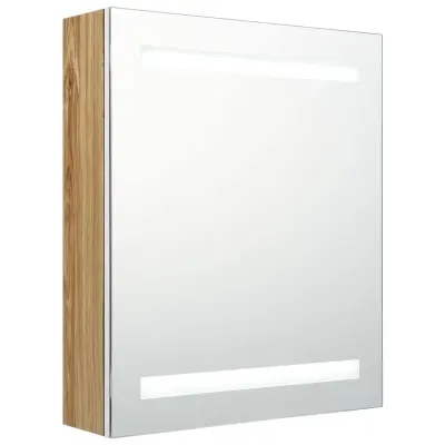 vidaXL LED kopalniška omarica z ogledalom bela in hrast 50x14x60 cm