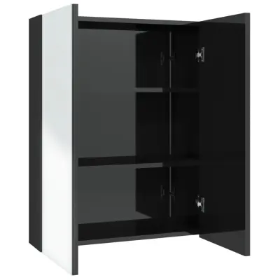 vidaXL Kopalniška omarica z ogledalom 60x15x75 cm MDF sijoče črna