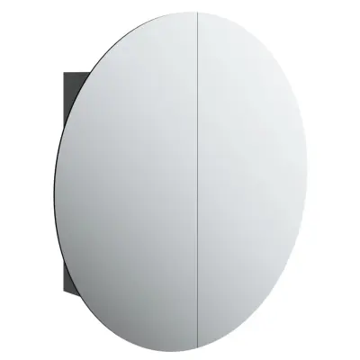 vidaXL Kopalniška omarica z okroglim ogledalom LED Črna 54x54x17,5 cm