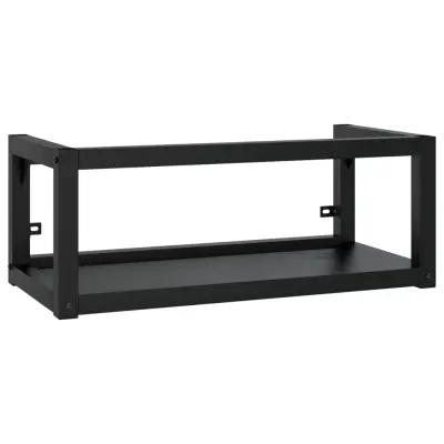 vidaXL Stenski kopalniški regal črn 79x38x31 cm železo