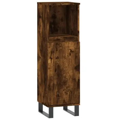 vidaXL Kopalniška omarica dimljeni hrast 30x30x100 cm inženirski les